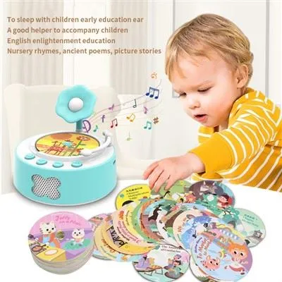 Round Phonograph Card Player: Interactive Educational Toy With Night Light & Portable Design Round Phonograph Card Player: Interactive Educational Toy With Night Light & Portable Design